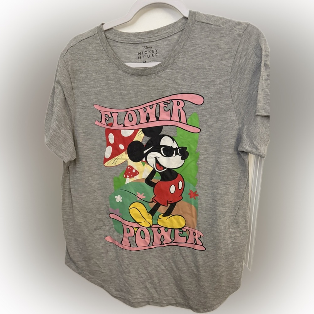 Disney Mickey Mouse Flower Power Gray T-Shirt | Size XL